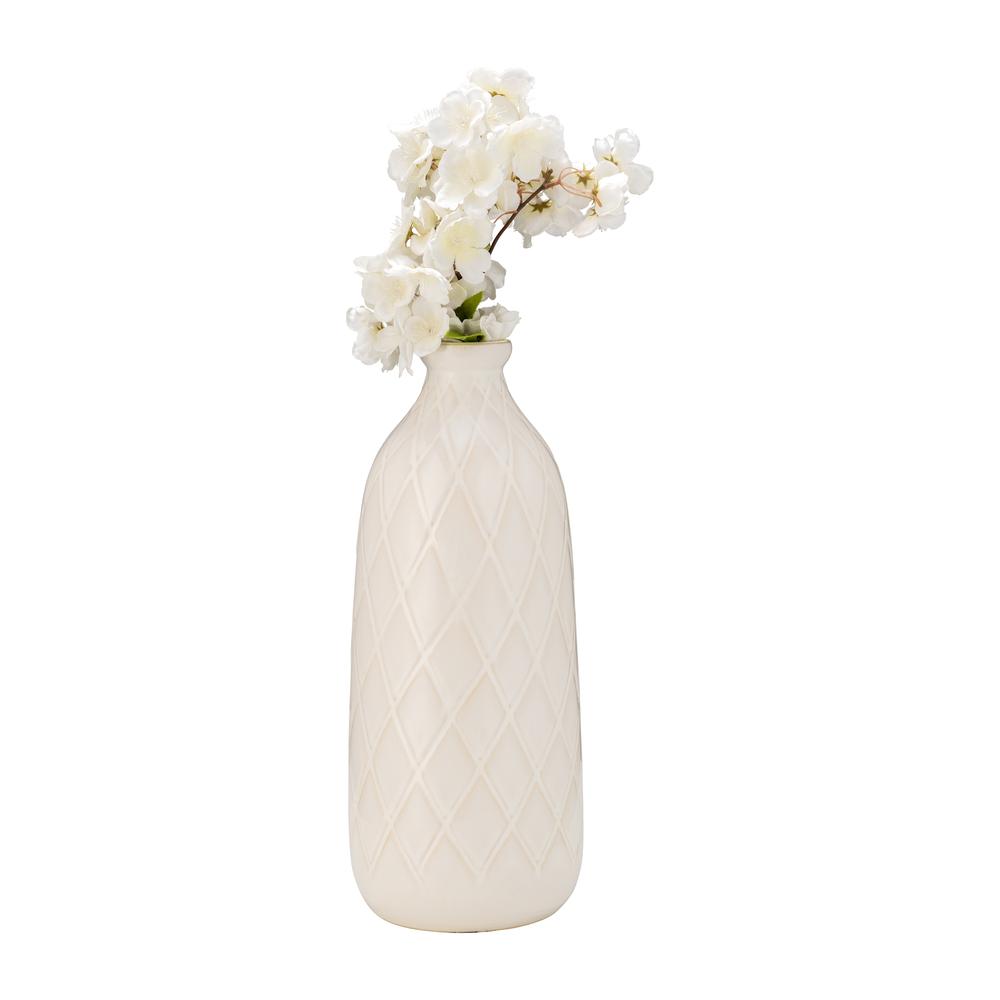 Cer, 16" Plaid Textured Vase, Beige. Picture 2