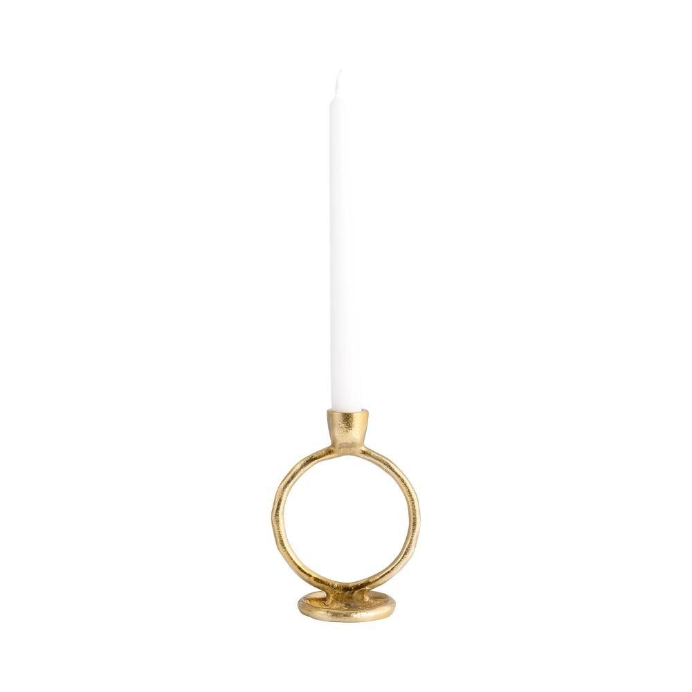Metal, 6" Round Ring Taper Candleholder, Gold. Picture 4