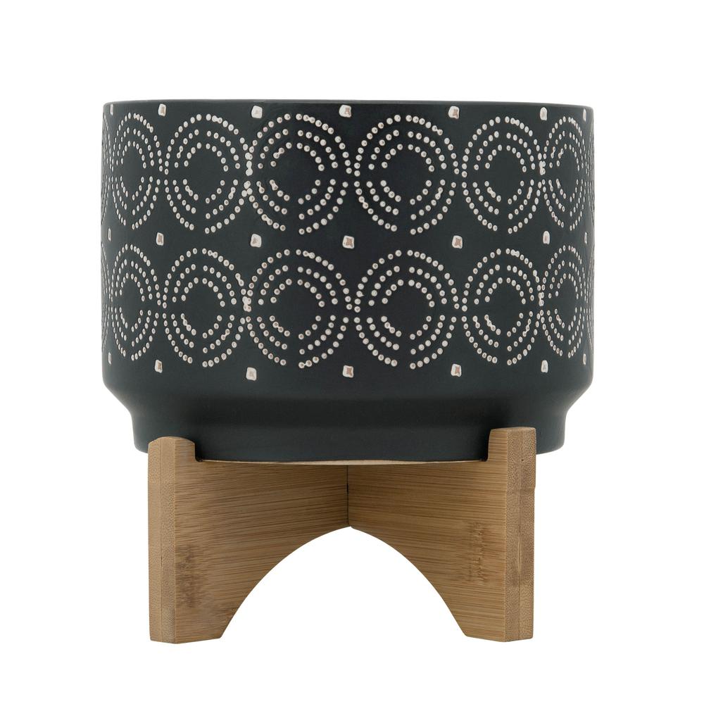 7" Swirl Planter On Stand, Black. Picture 2