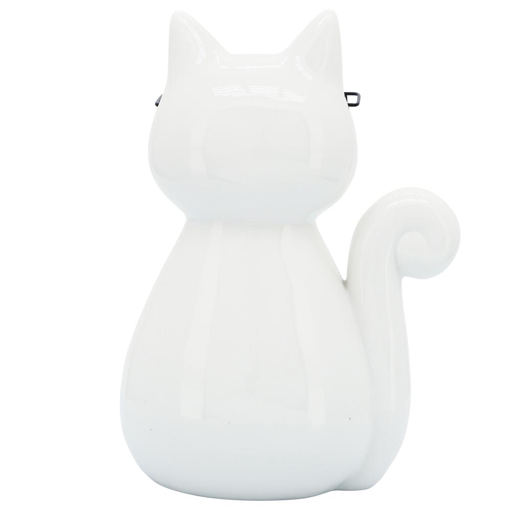 Porcelain, 7"h Cat W/ Glasses, White. Picture 5