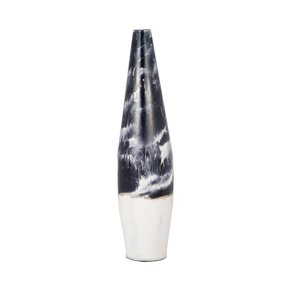 Metal, 25" Neptune Floor Vase, Ivory/navy. Picture 1