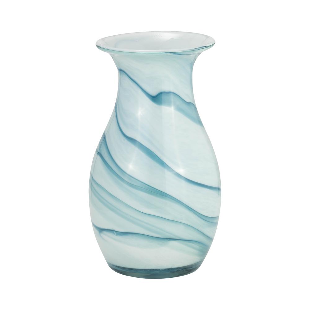 Glass, 11"h 2-tone Vase, Blue/white. Picture 1