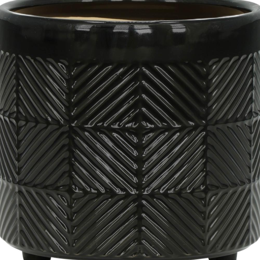 S/2 6/8" Textured Planters, Shiny Black. Picture 7