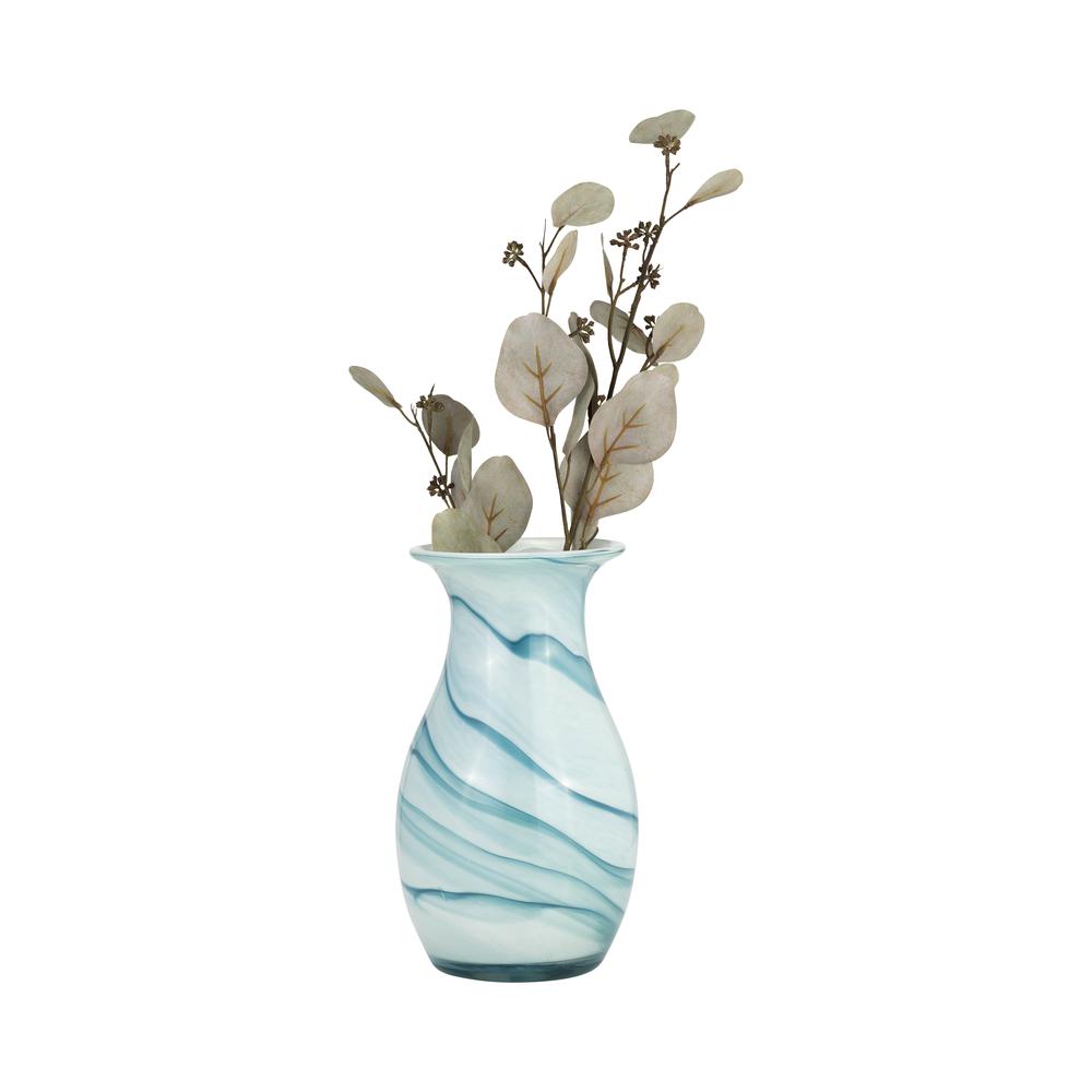 Glass, 11"h 2-tone Vase, Blue/white. Picture 2