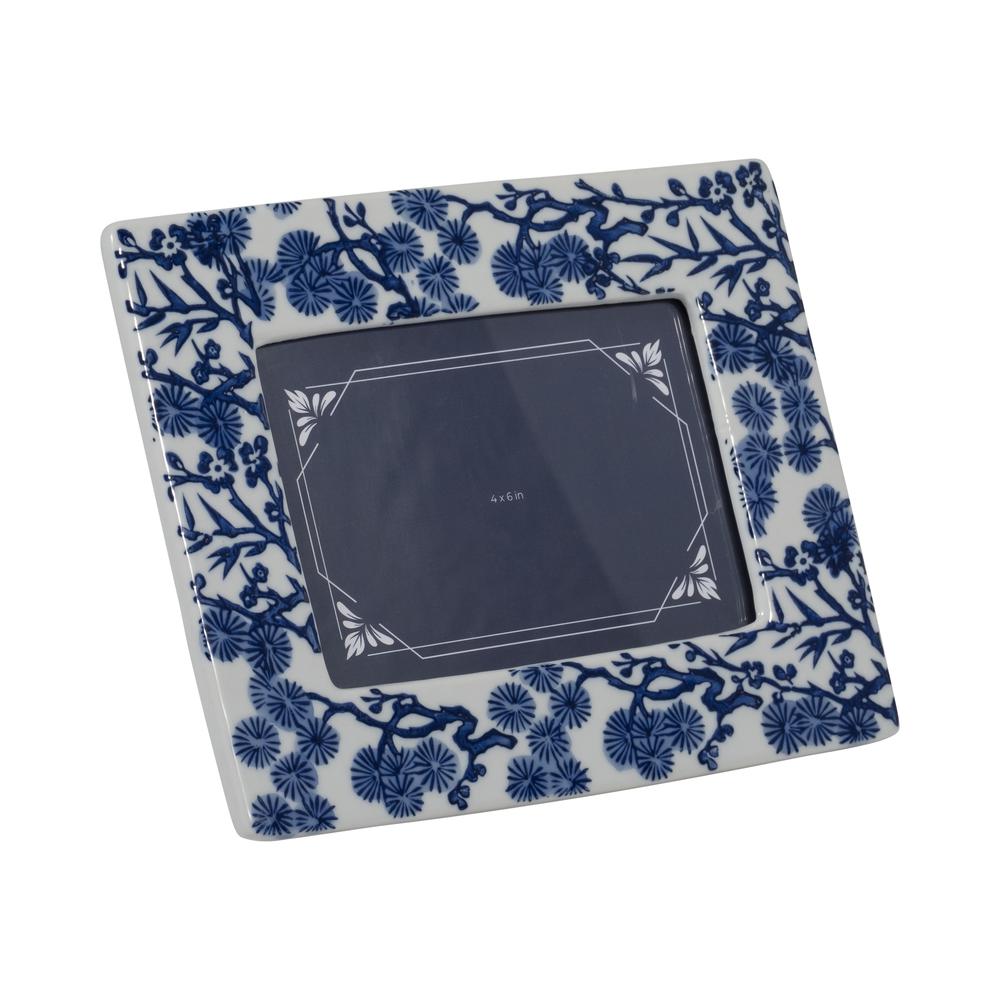 Cer, 4x6 Hibiscus Chinoiserie Photo Frame, Blue/wh. Picture 2