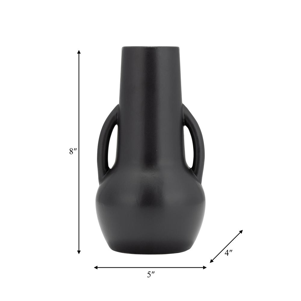 Cer,8",vase W/handles,black. Picture 9