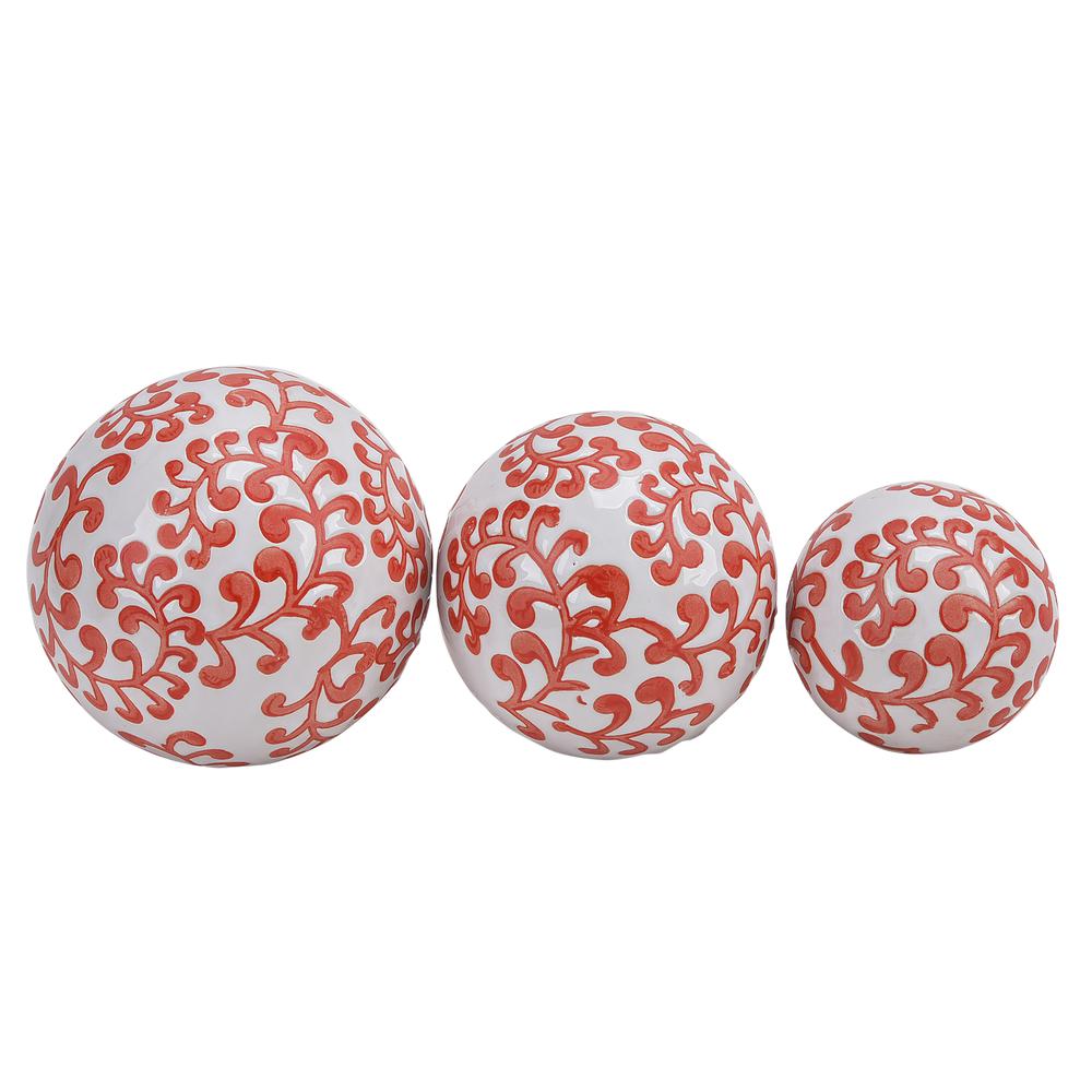 Cer, S/3 Fern Orbs, 4/5/6" White/red. Picture 1