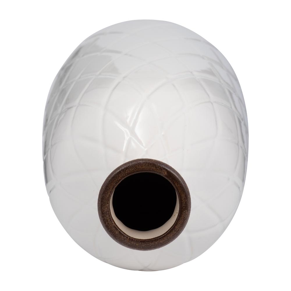 Cer, 16" Plaid Textured Vase, White. Picture 6