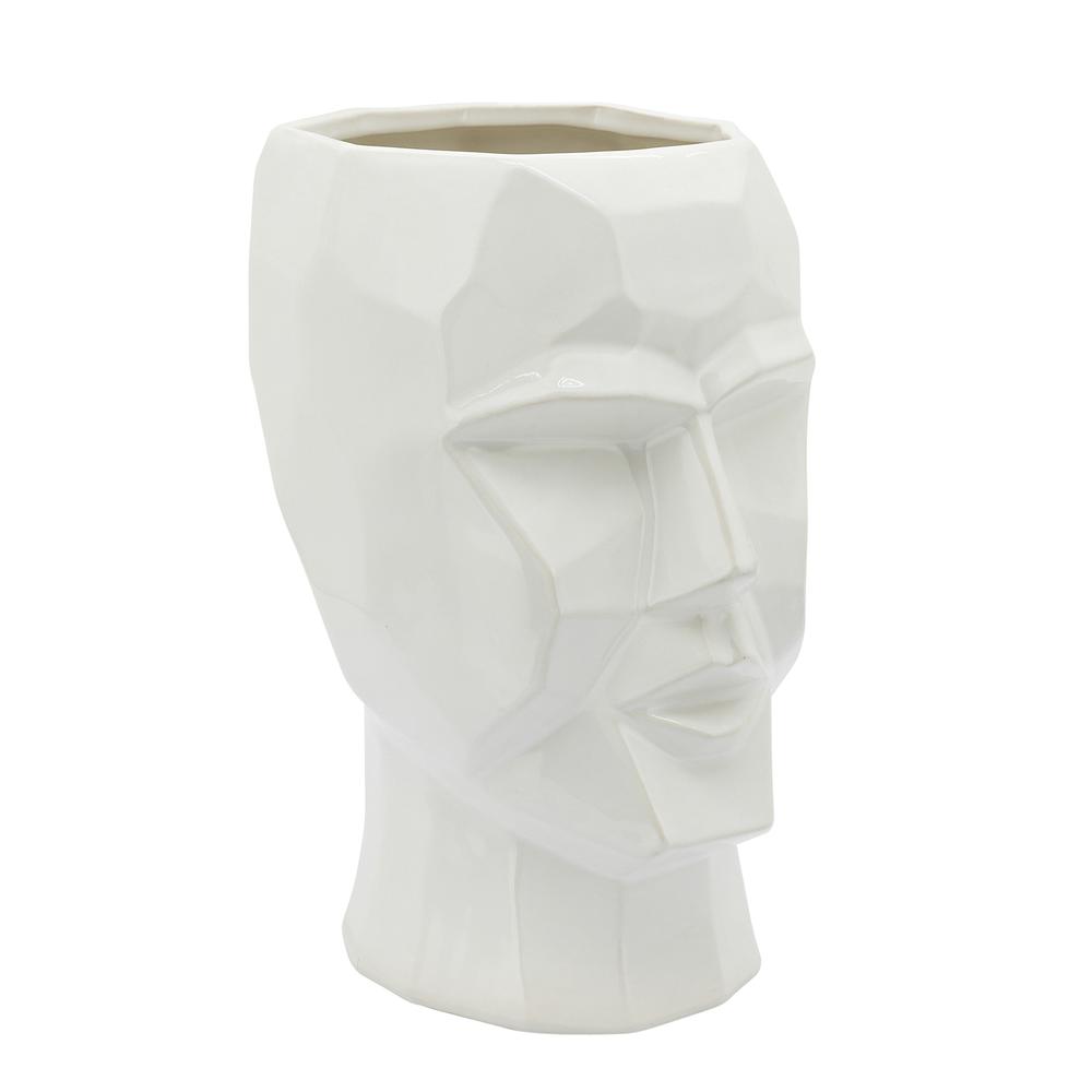 Ceramic, 12" Face Vase, White. Picture 1