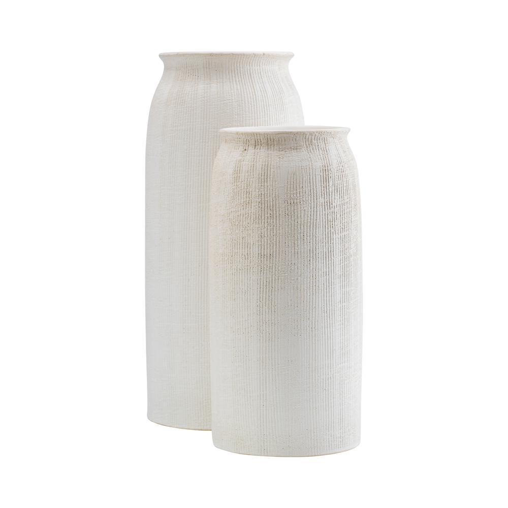 Cer, 13"h Ridged Vase, White. Picture 7