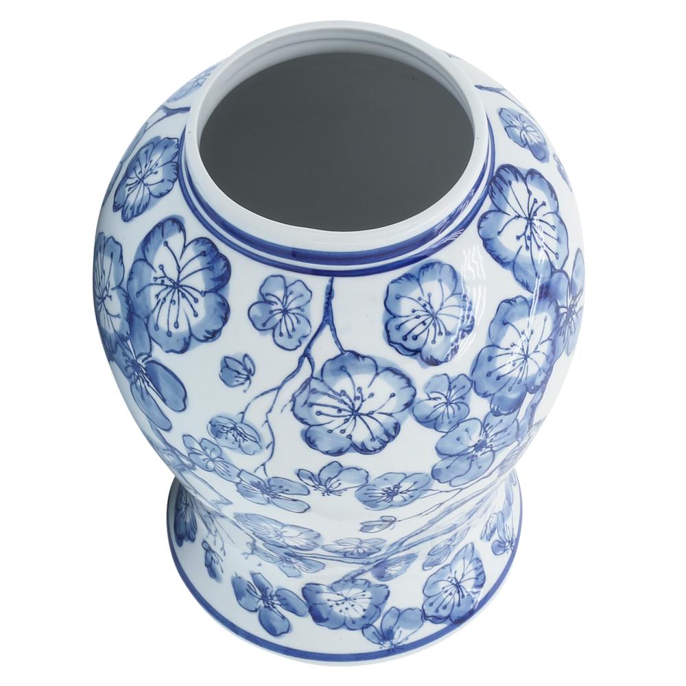 14" Temple Jar W/ Hibiscus, Blue & White. Picture 3