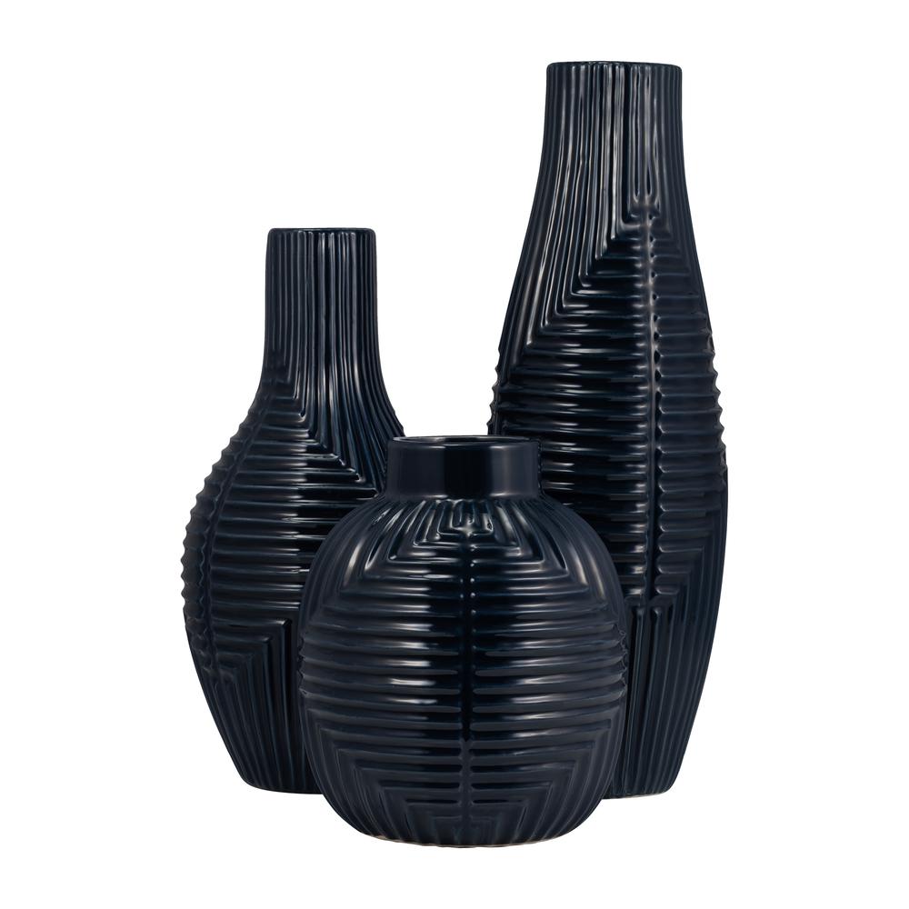 Cer, 16" Tribal Vase, Navy Blue. Picture 8