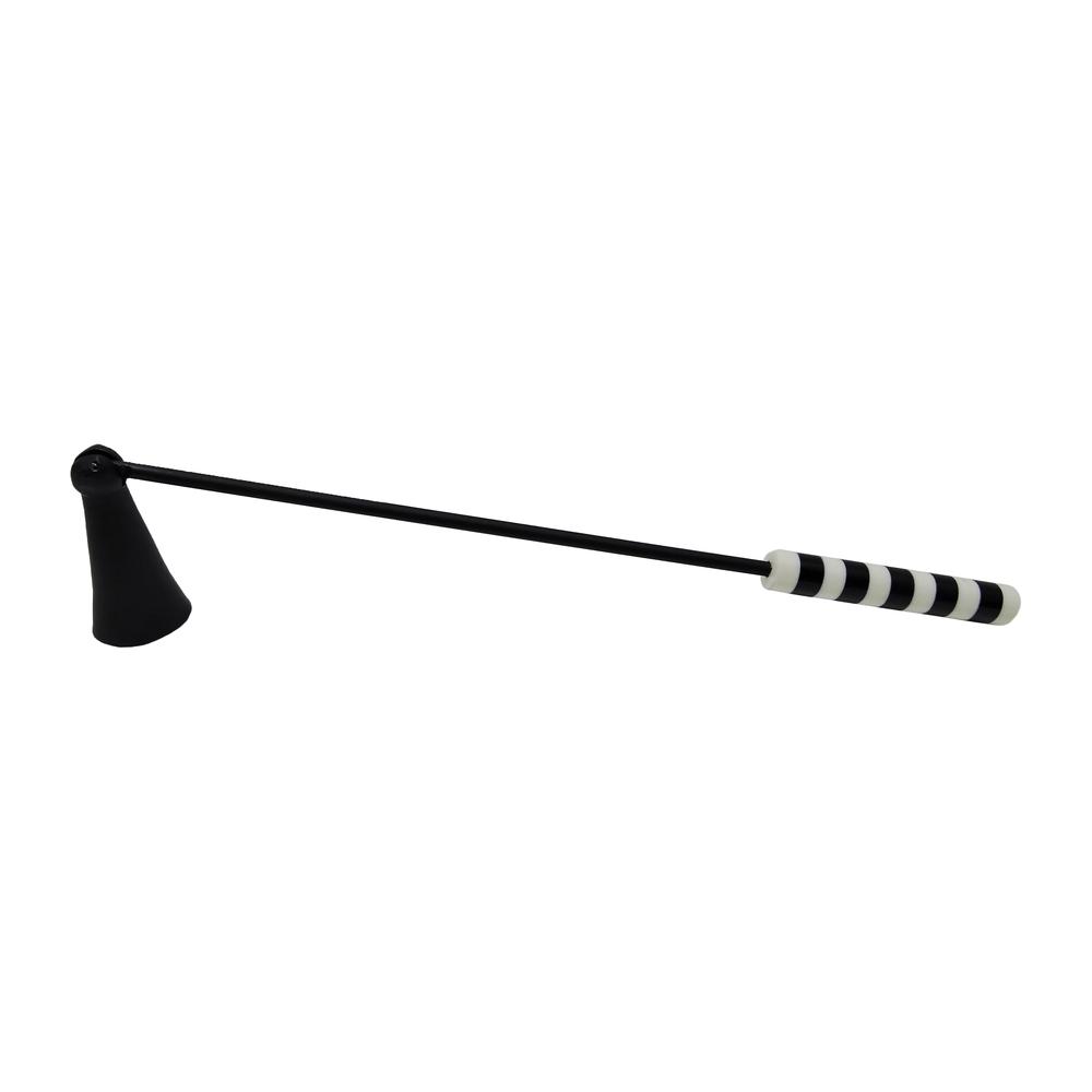 Metal, 13"  Striped Candle Snuffer, White/black. Picture 1