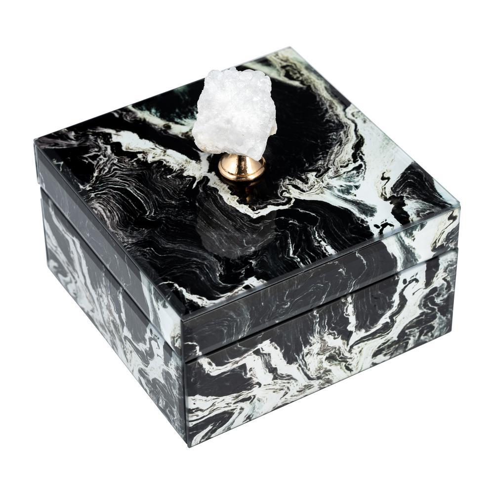 Glass, 6x5" Jewelry Box Quartz Top, Black. Picture 5