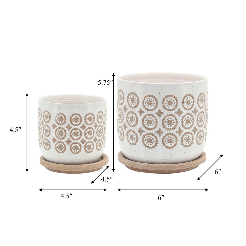S/2 5/6" Circles Planter W/ Saucer, Beige. Picture 9