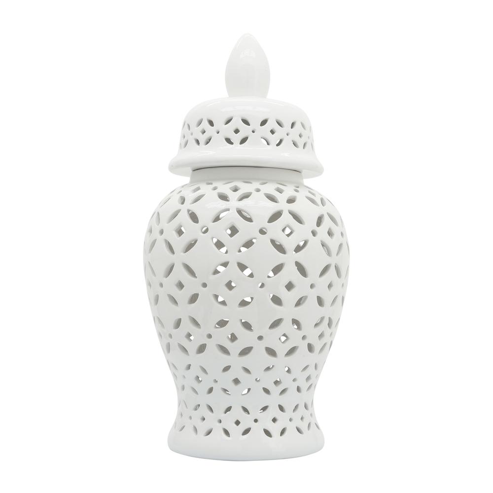 24" Cut-out Daisies Temple Jar, White. Picture 3