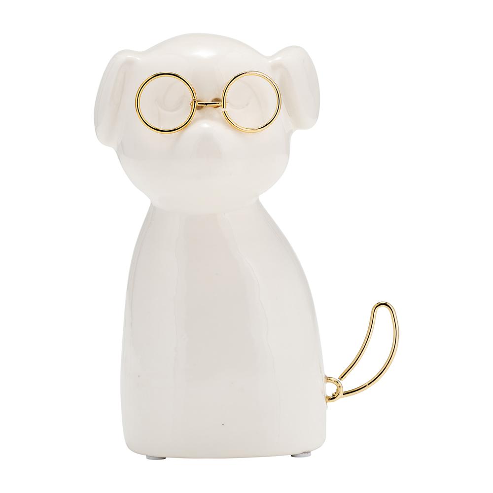 Cer 7"h, Puppy With Gold Glasses, Wht. Picture 1