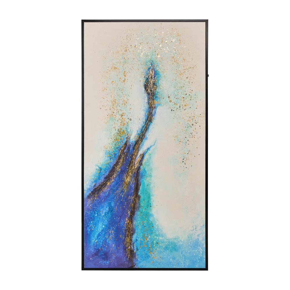 32x64 Handpainted Abstract Canvas, White/blue. Picture 1
