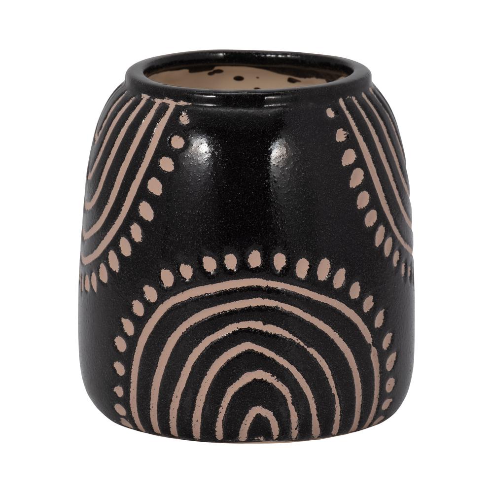 Cer, 6" Tribal Arch Vase, Black/tan. Picture 2