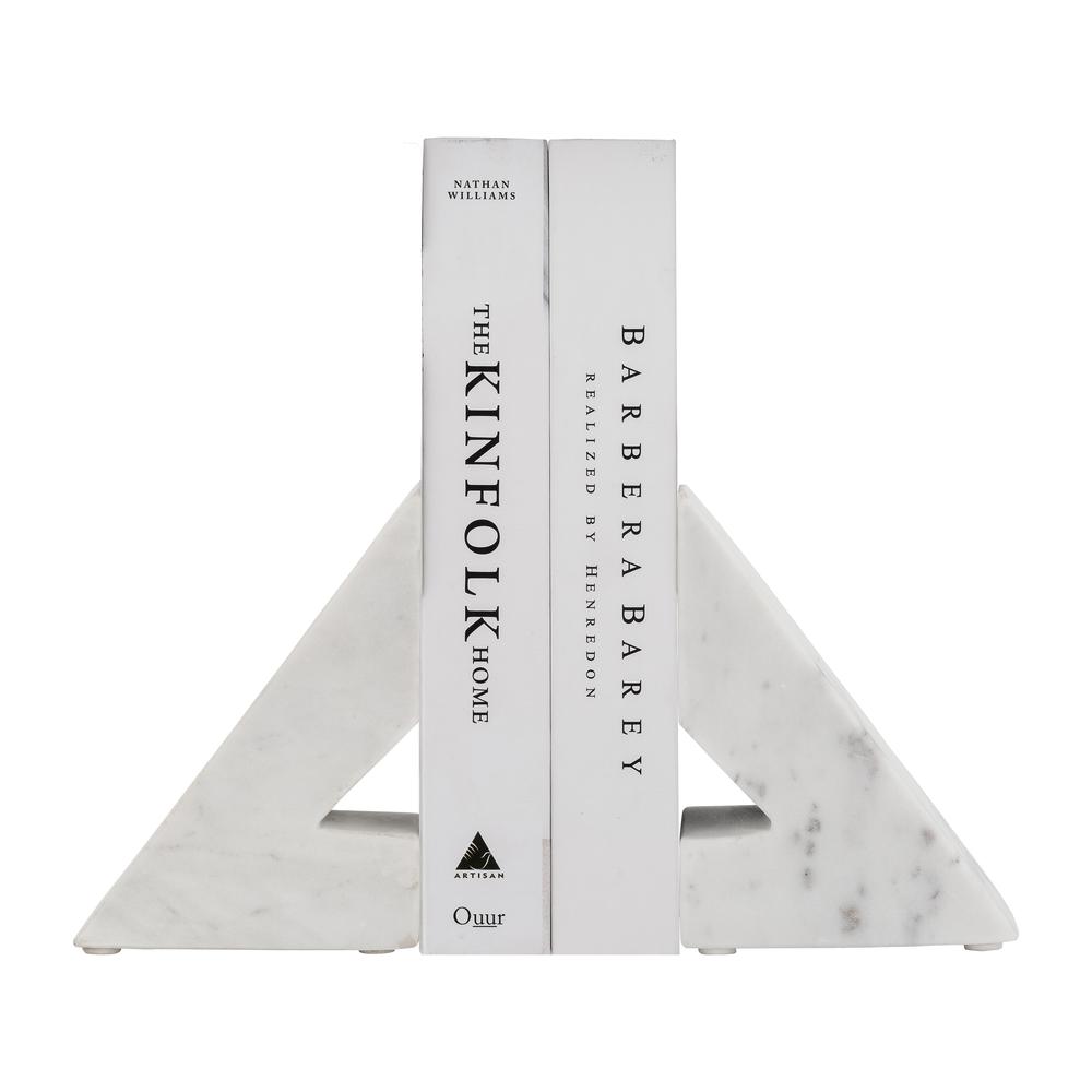 Marble, S/2 6"h Right Triangle Bookends, White. Picture 2