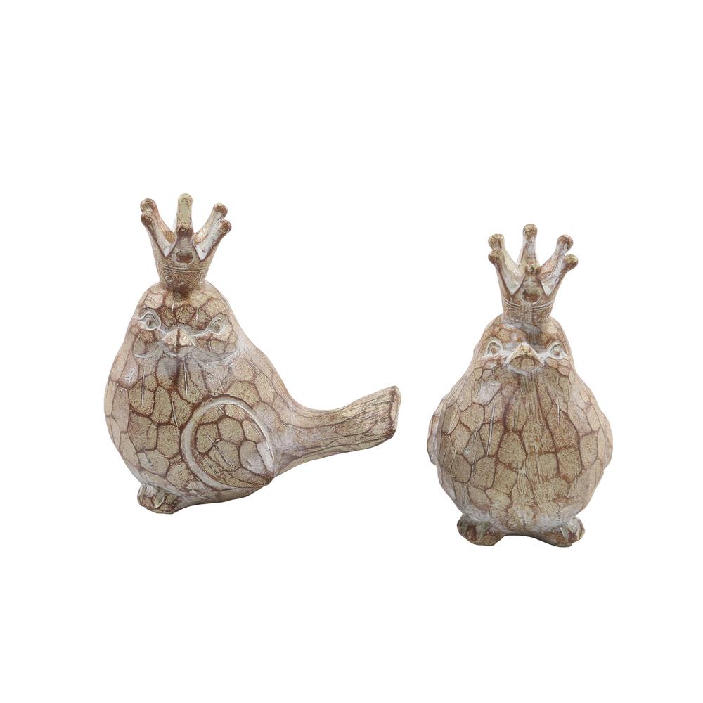 S/2 Resin Birds W/crowns, Brown. Picture 1