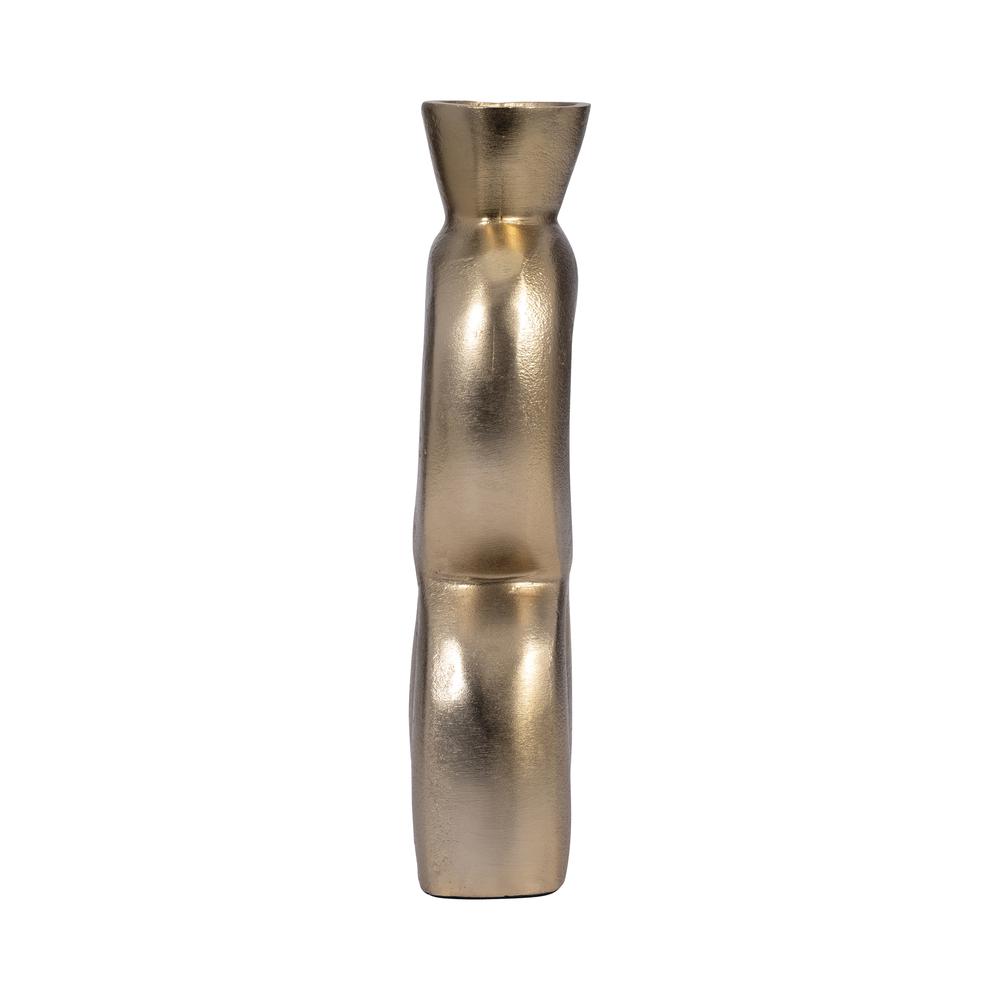 Metal, 11" Abstract Vase, Gold. Picture 4