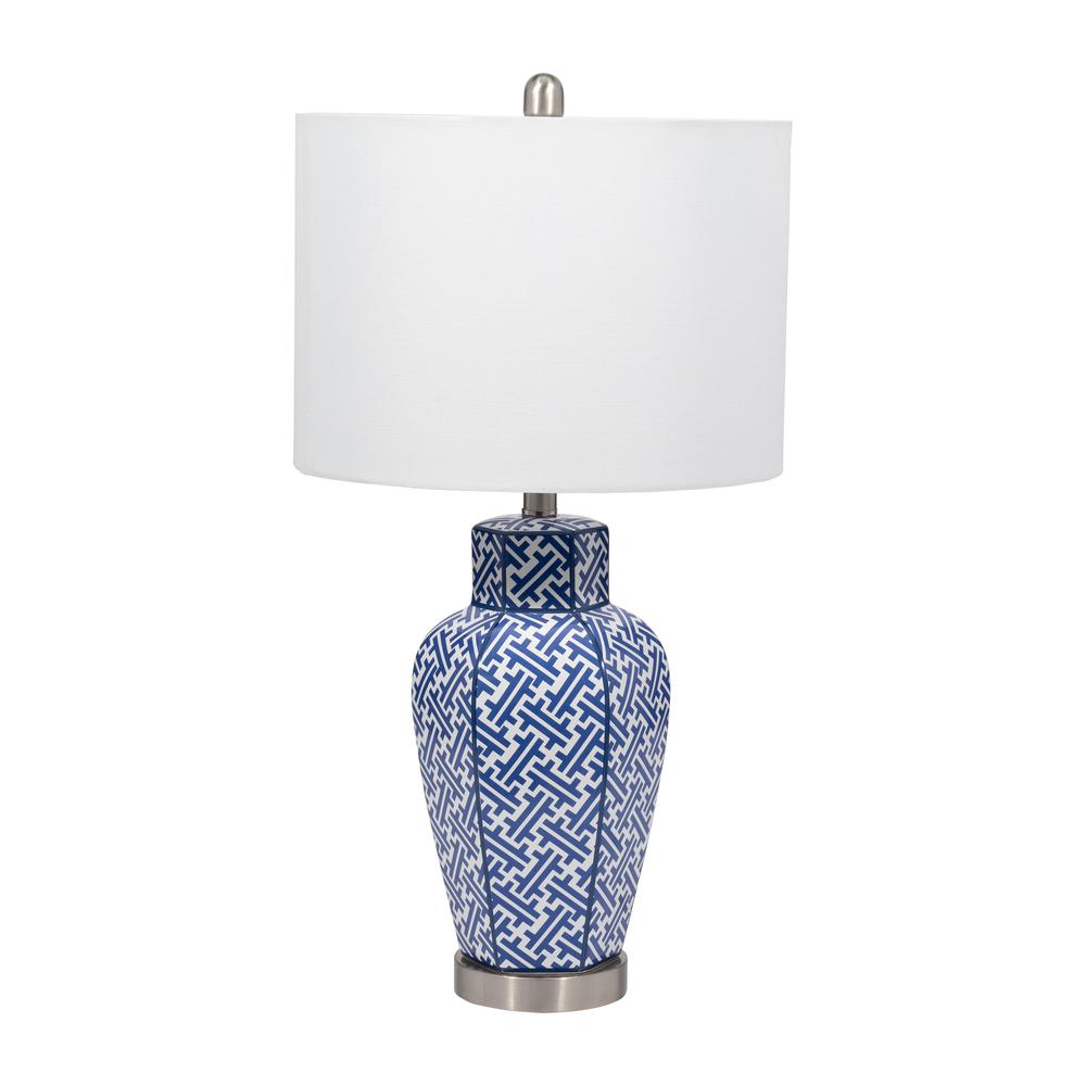 Ceramic, 27"  Jar Table Lamp, Blue/white. Picture 1