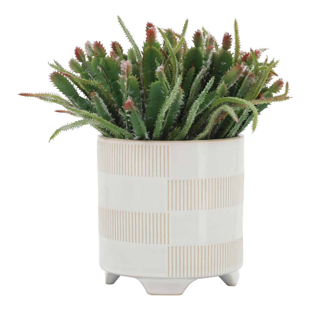 Cer, S/2 6/8" Textured Footed Planters, Beige. Picture 3