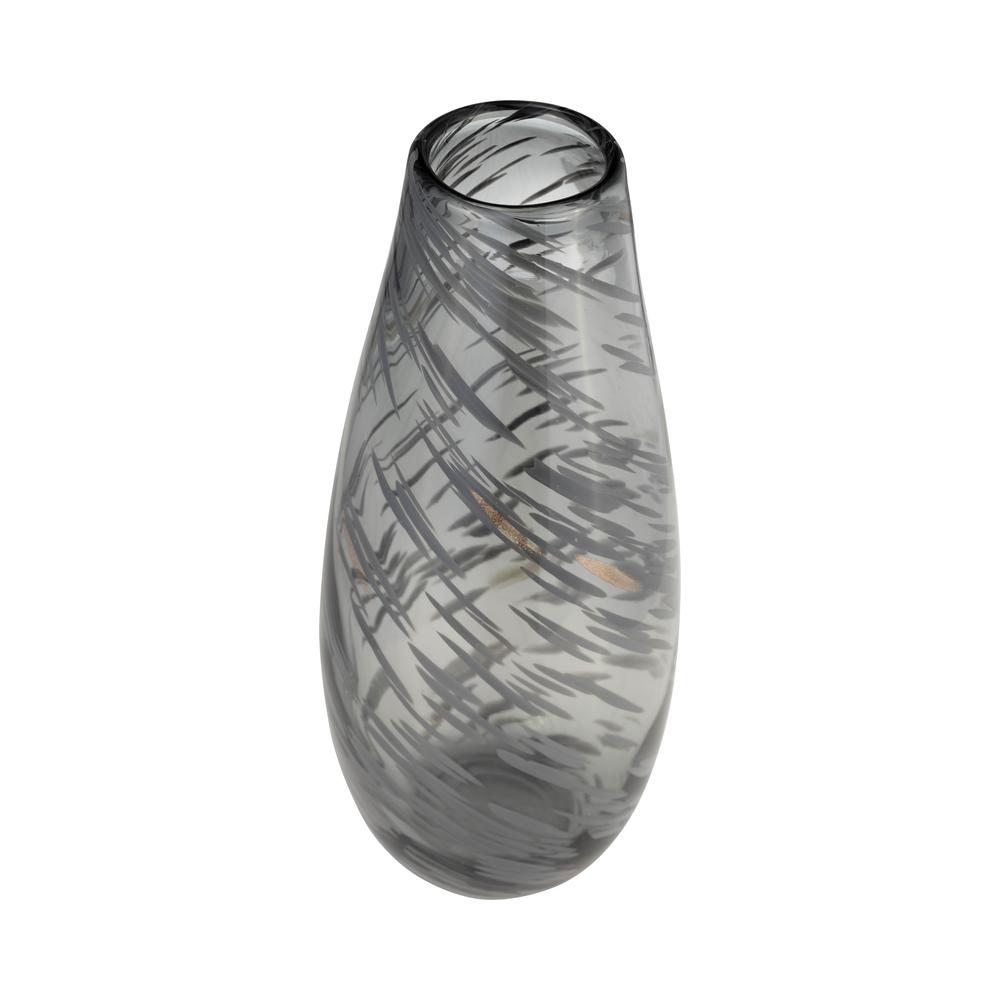 Glass, 15"h Swirl Vase, Black. Picture 2