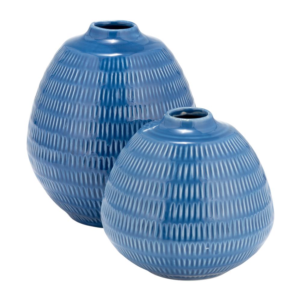 Cer,6",stripe Oval Vase,coastal Blue. Picture 6
