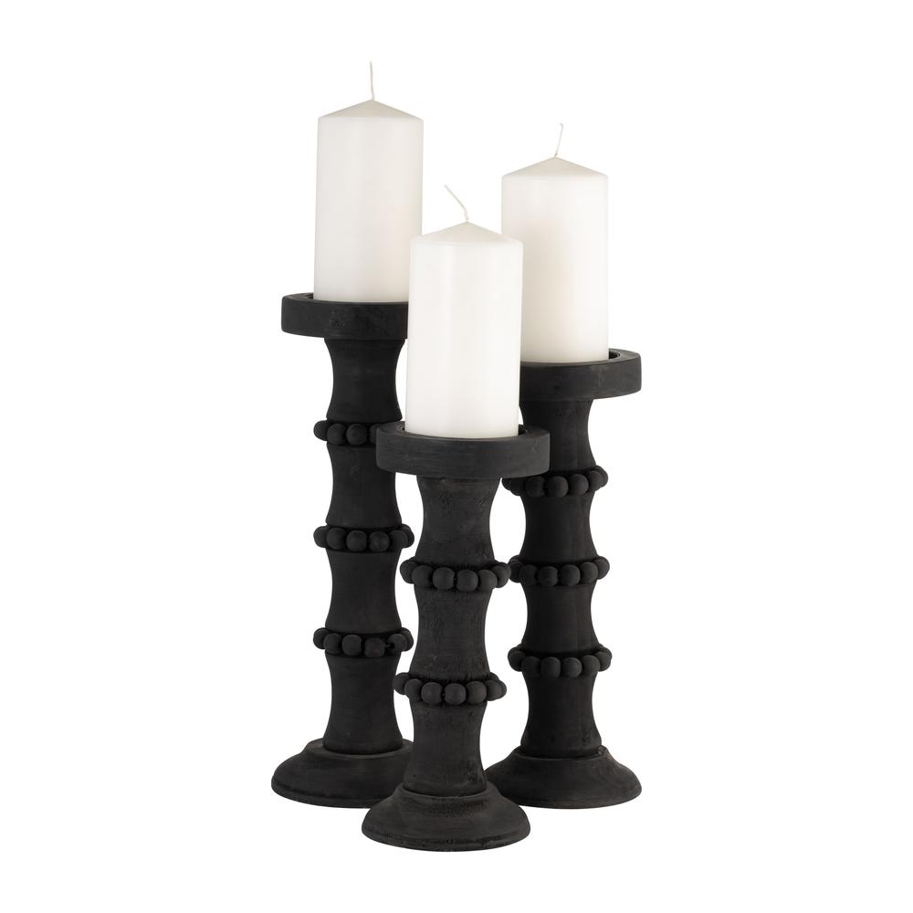Wood, 14" Antique Style Candle Holder, Black. Picture 8