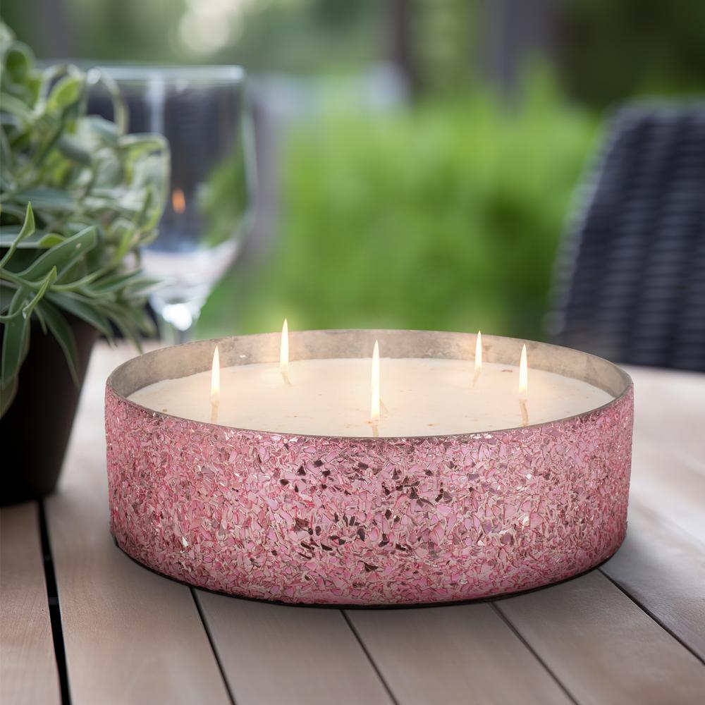 Glass, 8" 49 Oz Crackled Bowl Scented Candle, Pink. Picture 11