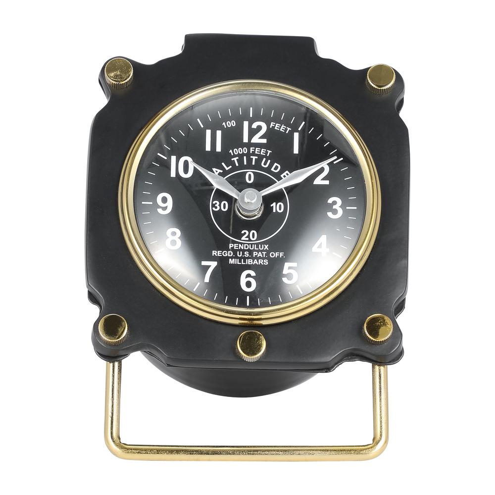 Metal, 6"h Altimeter Table Clock, Black. Picture 1