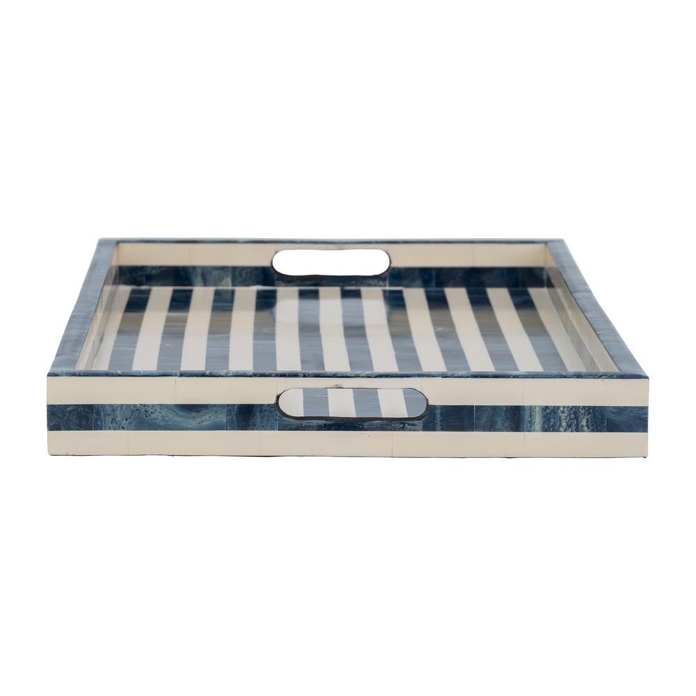 Resin, S/3 13/18/24" Striped Trays, Blue/white. Picture 6