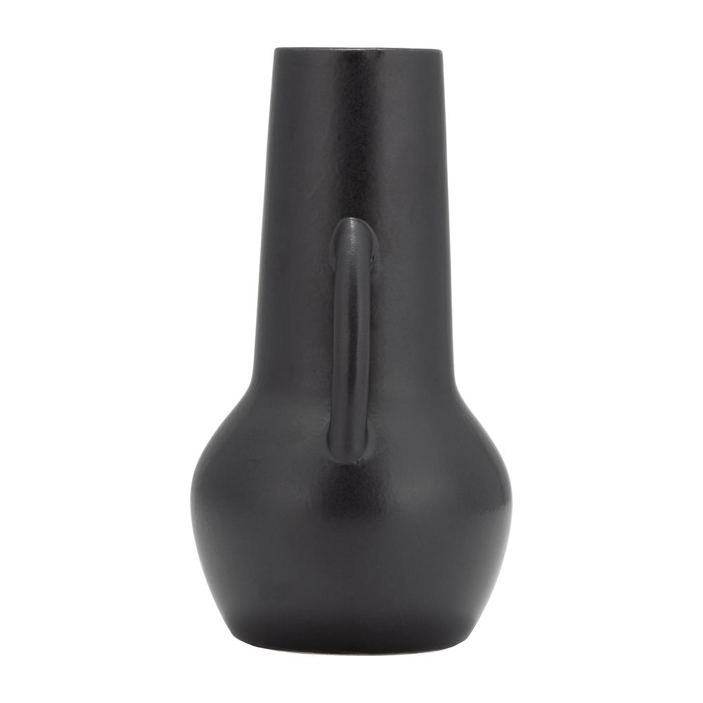 Cer,8",vase W/handles,black. Picture 3