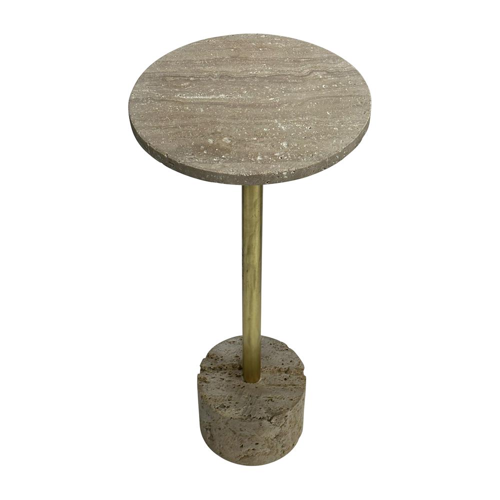 26" Travertine Accent Table, Natural/gold Kd. Picture 1