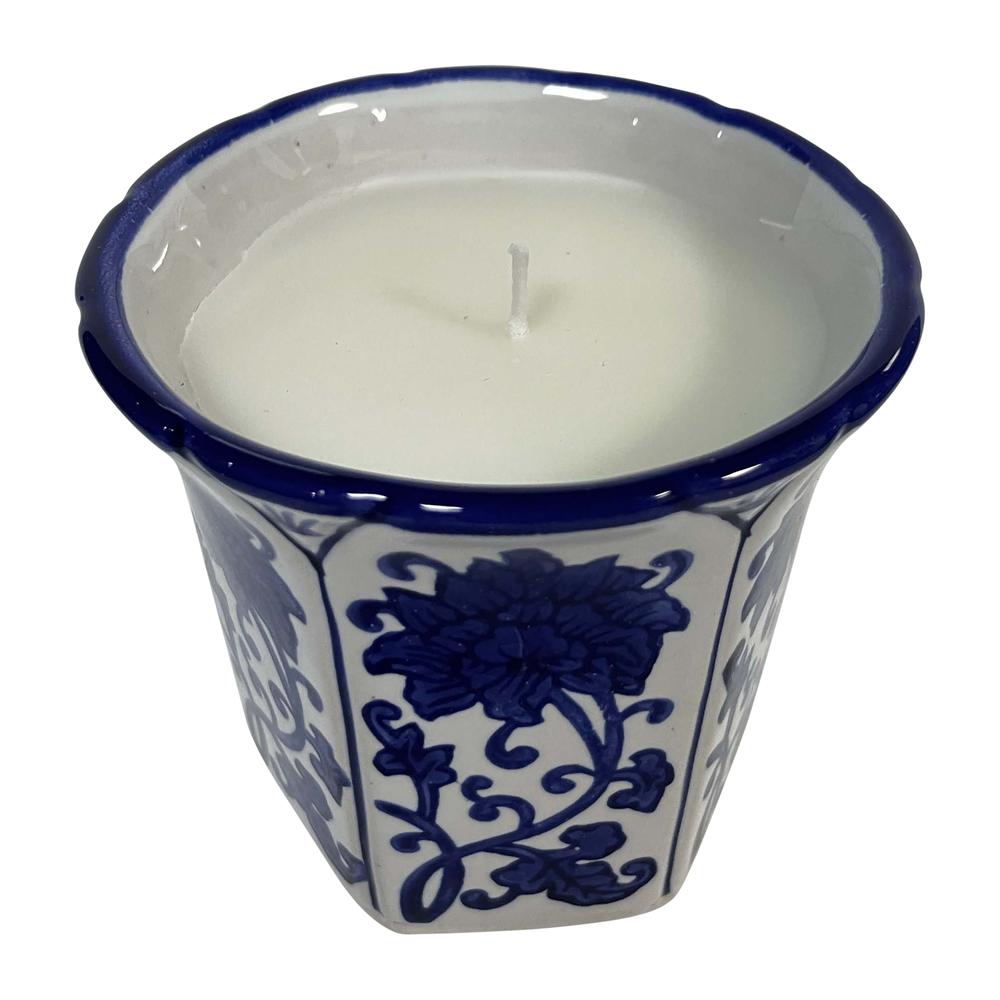 4", 6oz Fluted Chinoiserie Candle , Blue/white. Picture 2