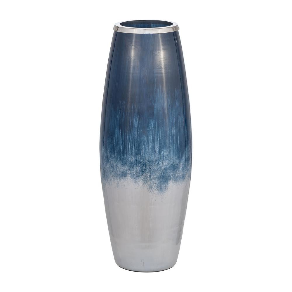 Glass,24"h Vase W/metal Rim, Blue/wht Ombre. Picture 2