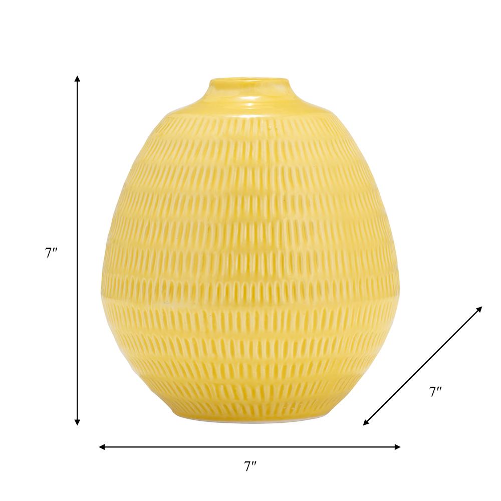 Cer,7",stripe Oval Vase,yellow. Picture 9