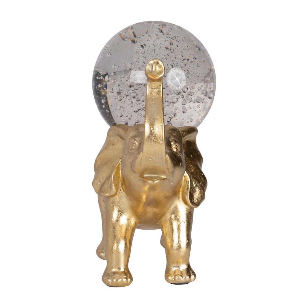 Resin, 9" Elephant W/ Crystal Ball, Gold. Picture 3