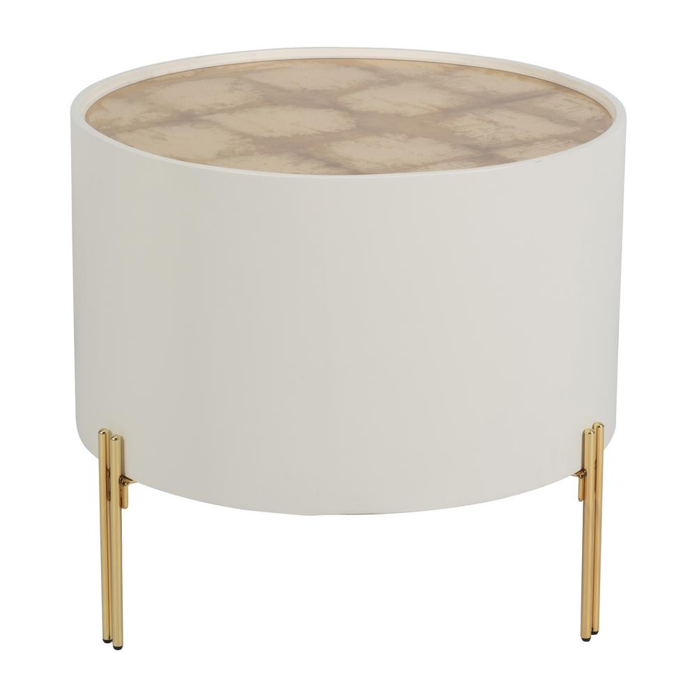 Wood,24" Gold Leaf Top Side Table, Wht/gld. Picture 1