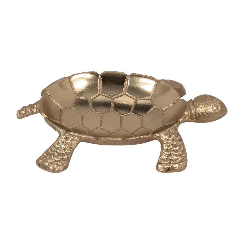 Metal, 7" Turtle Trinket Tray, Gold. Picture 3
