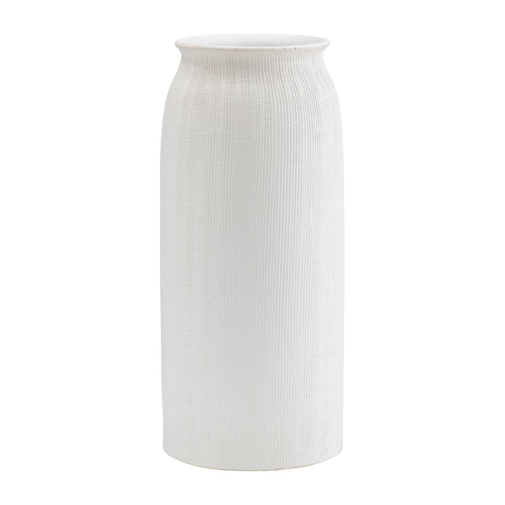 Cer, 16"h Ridged Vase, White. Picture 2