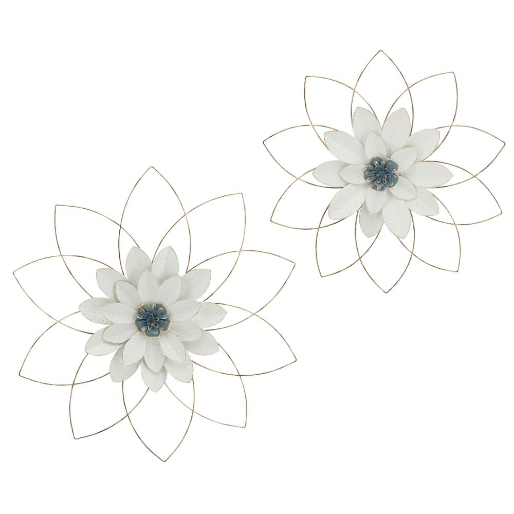 Metal 25" Wall Flower, White/blue, Wb. Picture 3