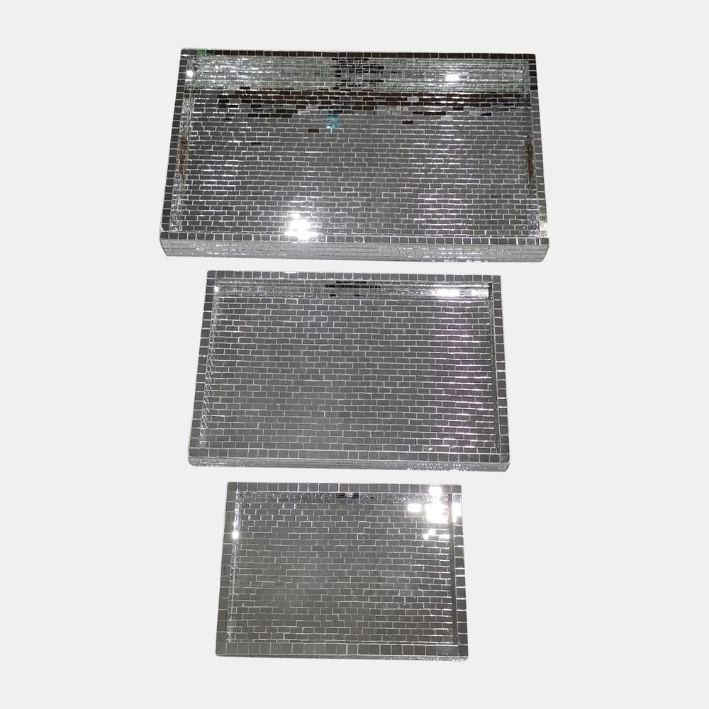 S/3 13/18/24 Mosaic Trays, Silver. Picture 1