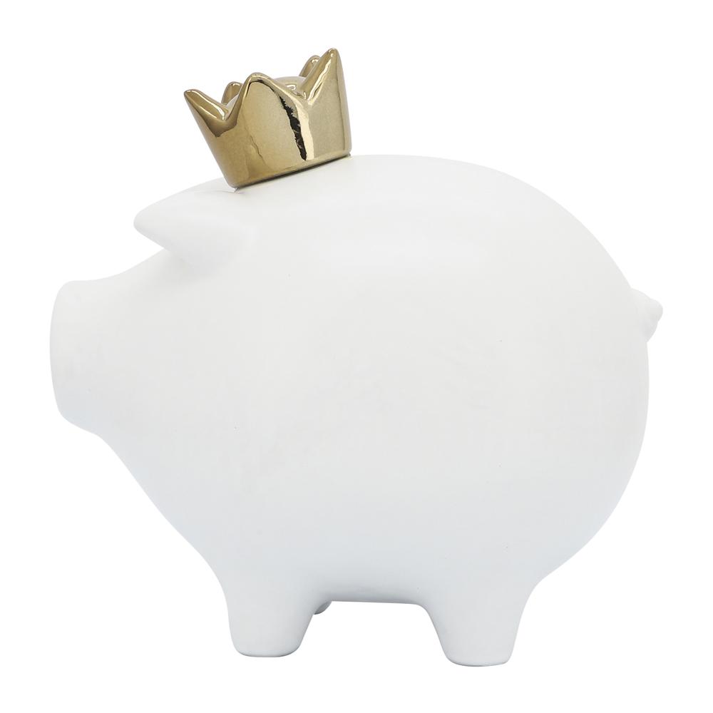 Cer, 8" Pig With Crown, White. Picture 4