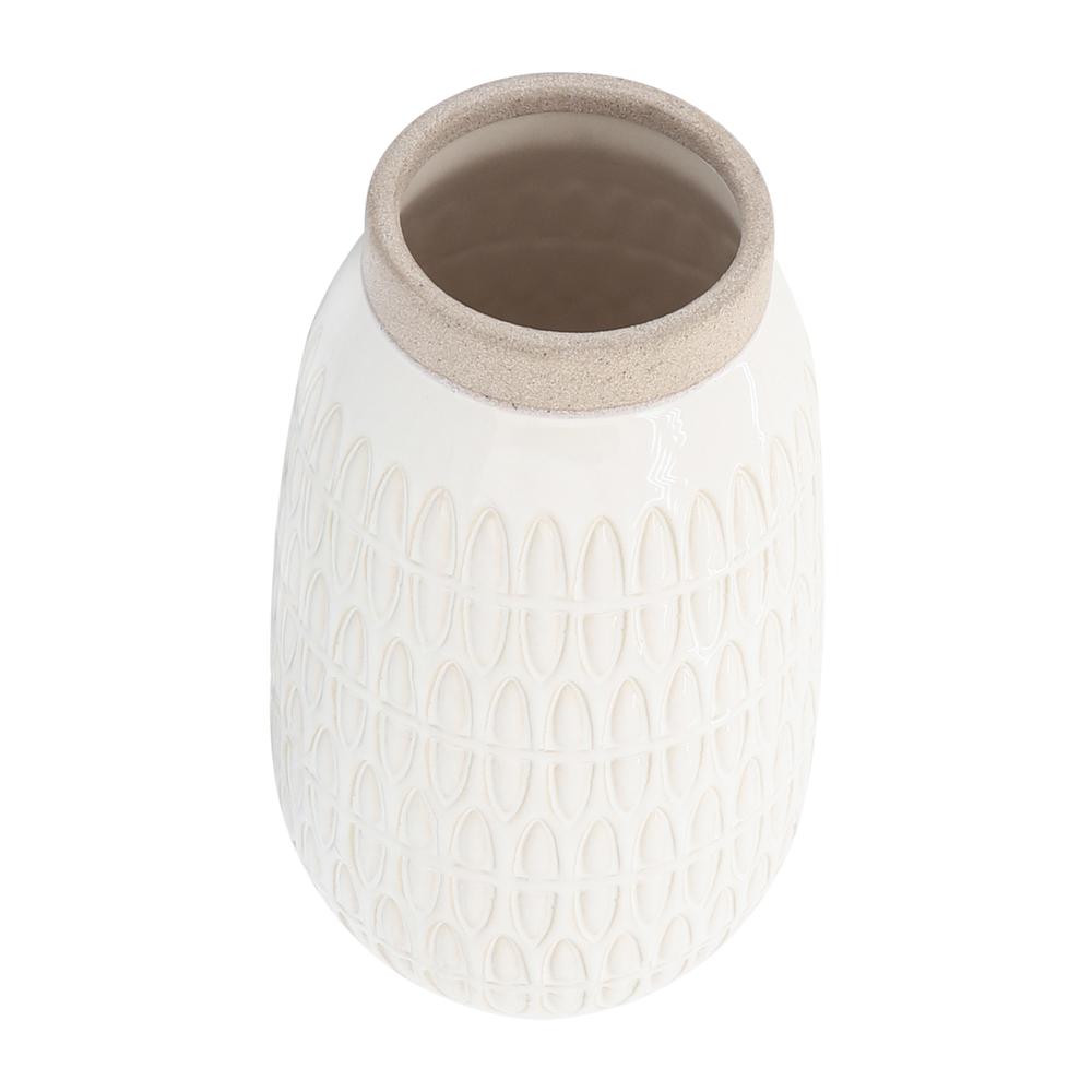 Cer, 10"h Carved Vase, Beige. Picture 3