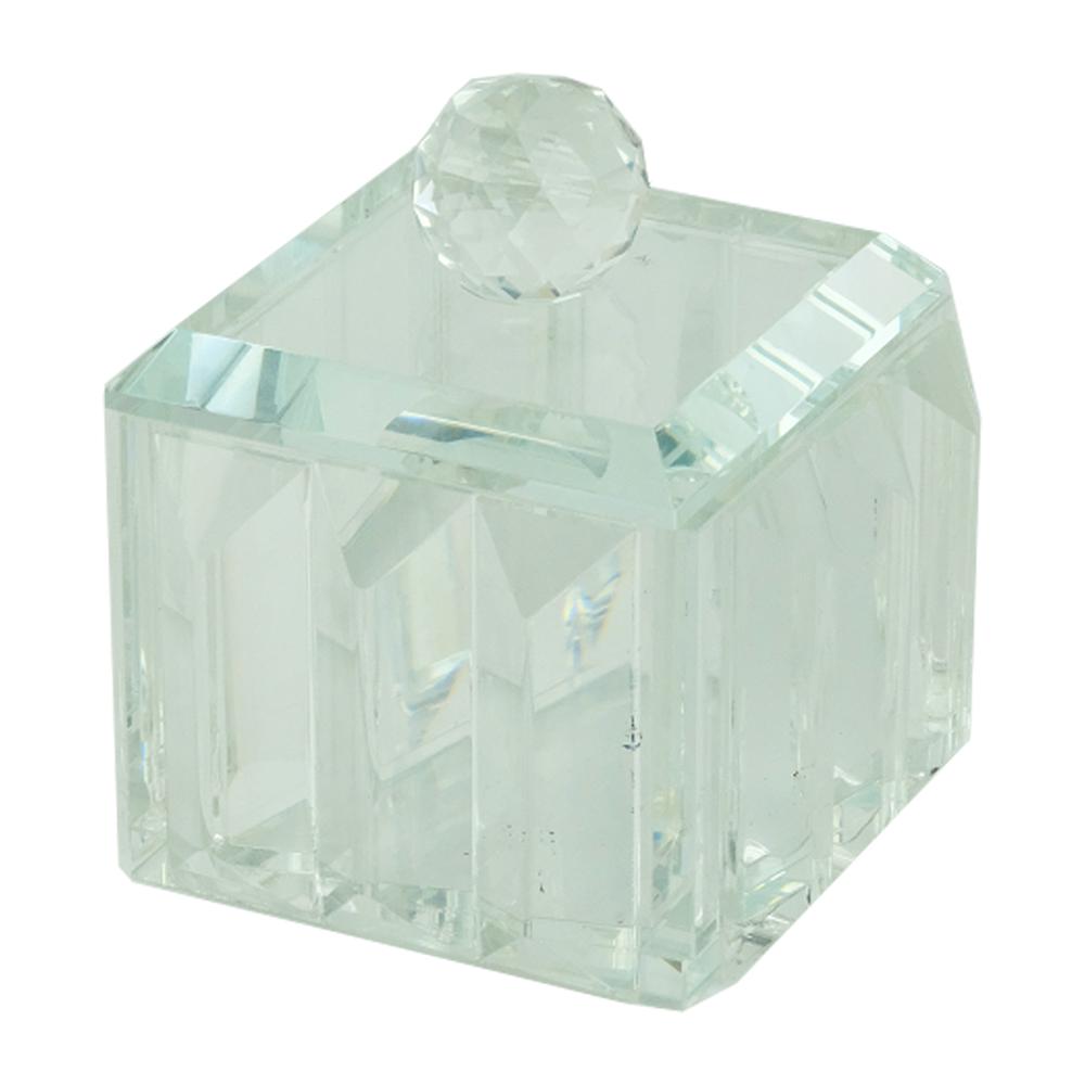 Glass, 4"d Ridged Trinket Box, Clear. Picture 1
