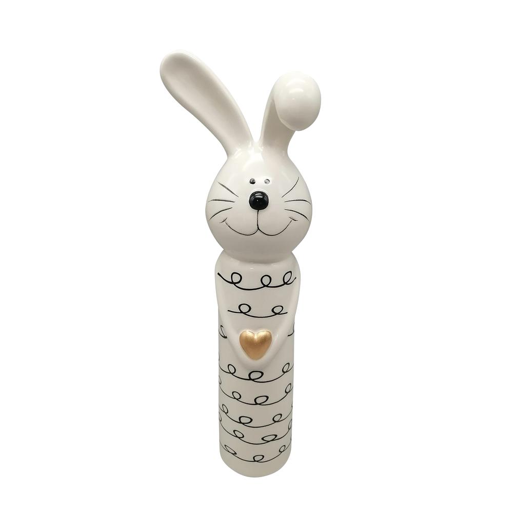 12" Squiggly Bunny With Gold Heart, White/black. Picture 1