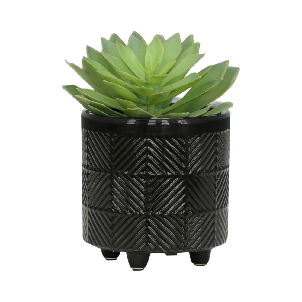 S/2 6/8" Textured Planters, Shiny Black. Picture 4